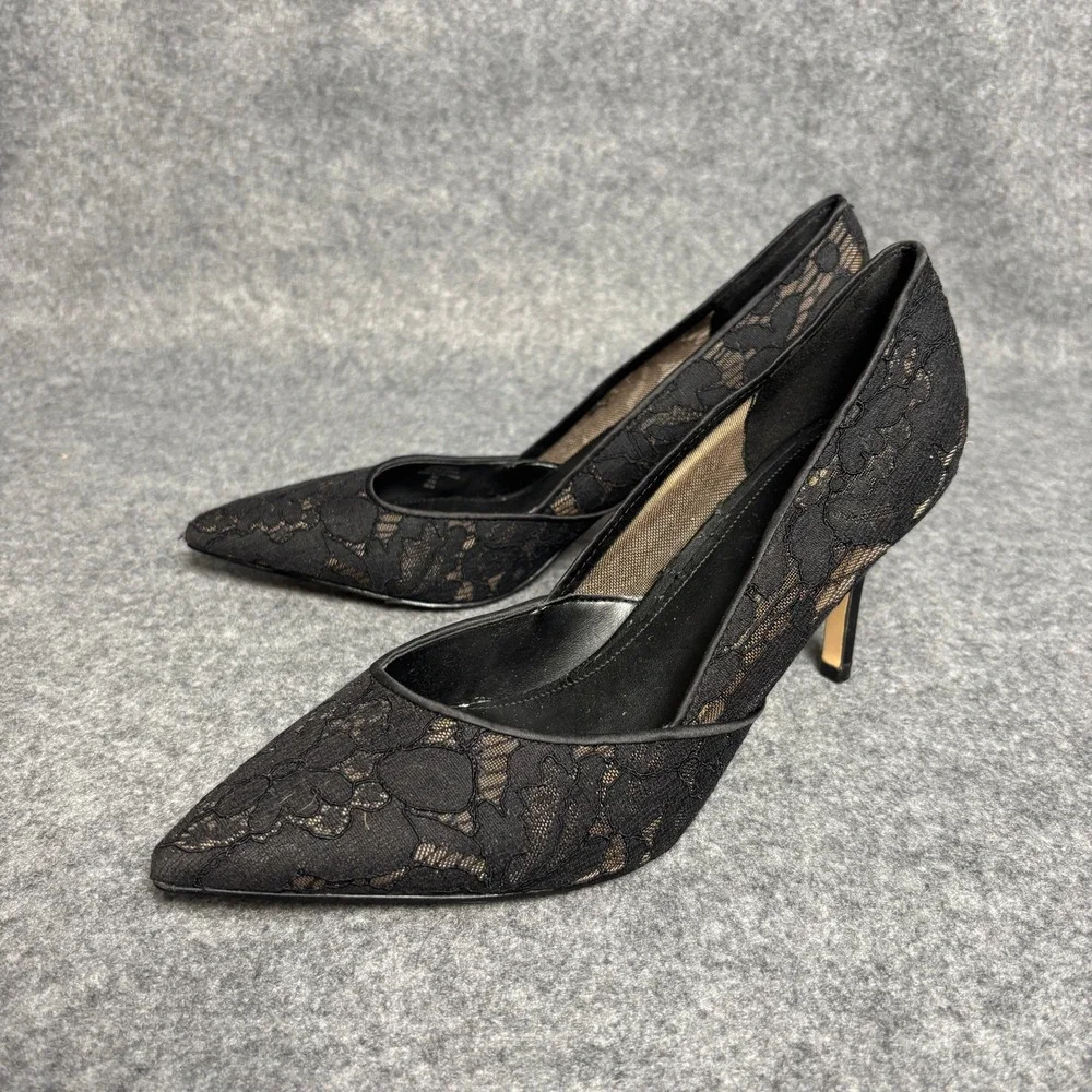 Marc Fisher Black Floral Lace Pointed Toe High Heel Pumps Dress Shoes Womens 8M